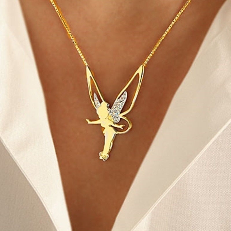Collier Raffiné en Argent et Plaqué Or avec Pendentif Fée