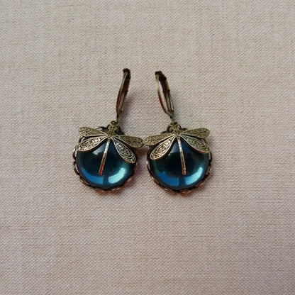 Boucles d’Oreilles Libellule Ornées d’un Cristal Antique