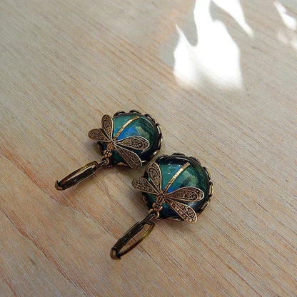 Boucles d’Oreilles Libellule Ornées d’un Cristal Antique