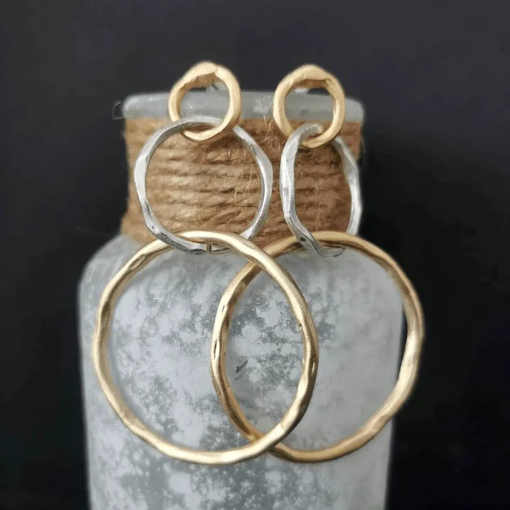 Boucles d’Oreilles Vintage en Or et Argent Style Créoles