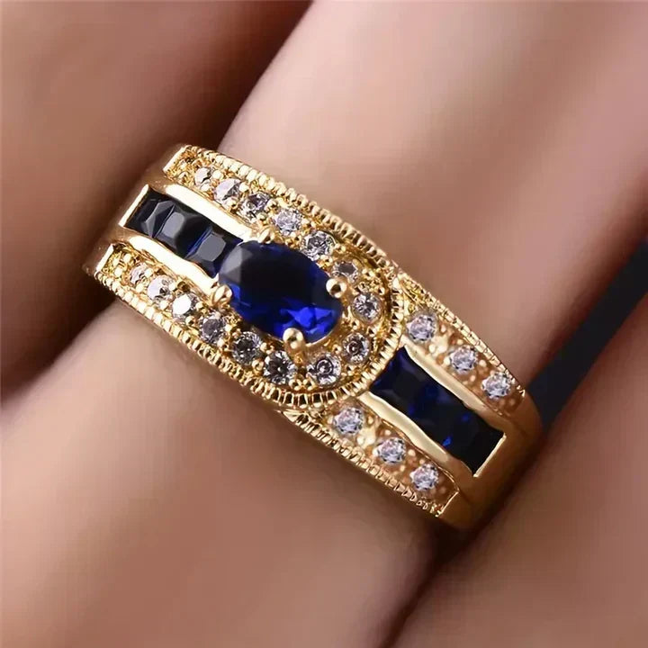 Bague Vintage en Or avec Cristal Bleu Scintillant