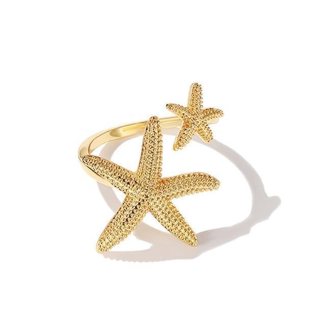 Bague Ajustable en Argent et Or Motif Étoile de Mer